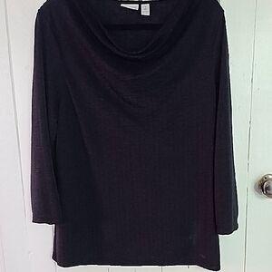 Chicos Size 2/Large EUC Black Cowl Neck Top 3/4" Sleeves, Lightweight.
